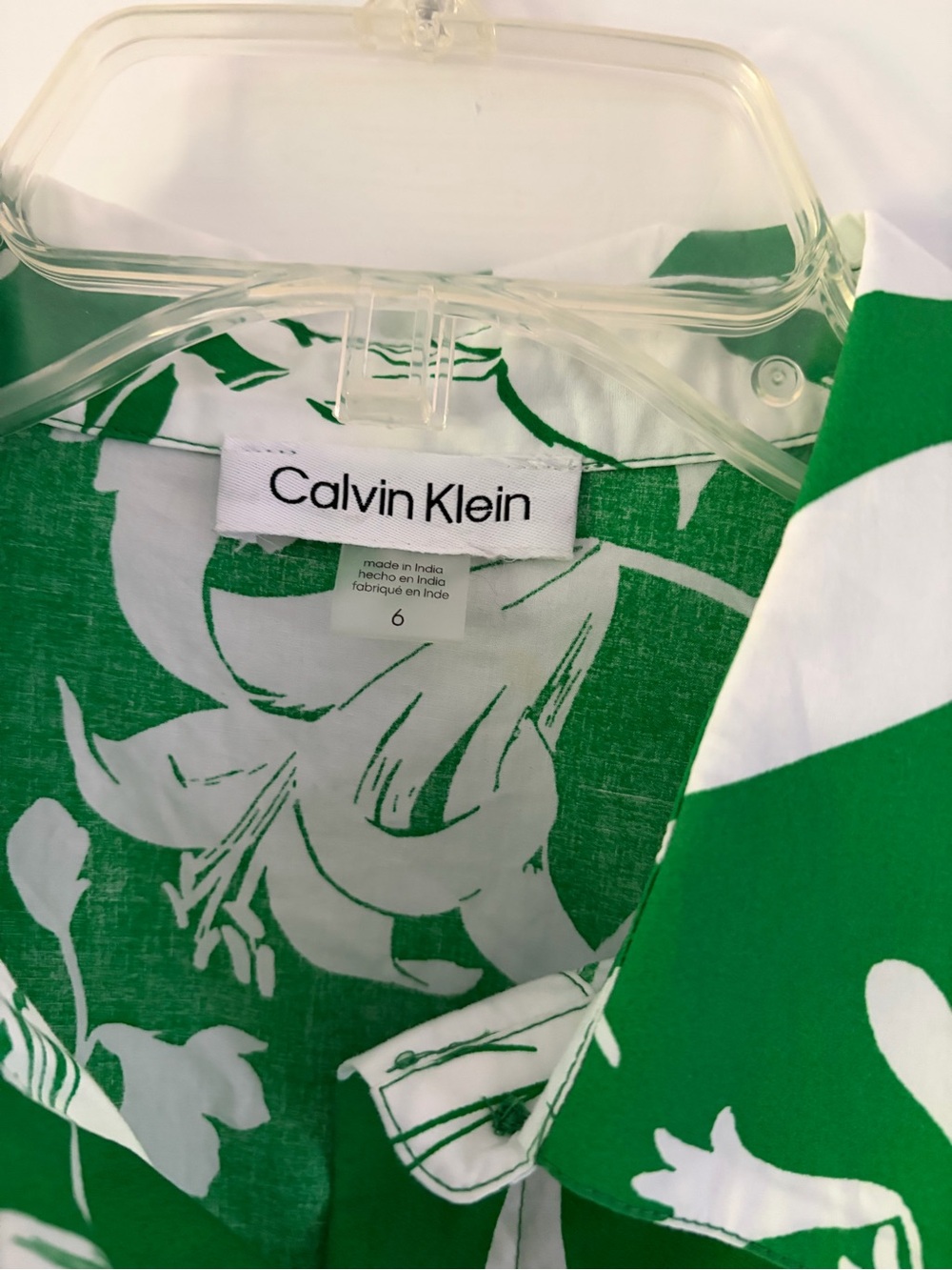 NWT Calvin Klein Green and White Floral Dress - Picture 2 of 2